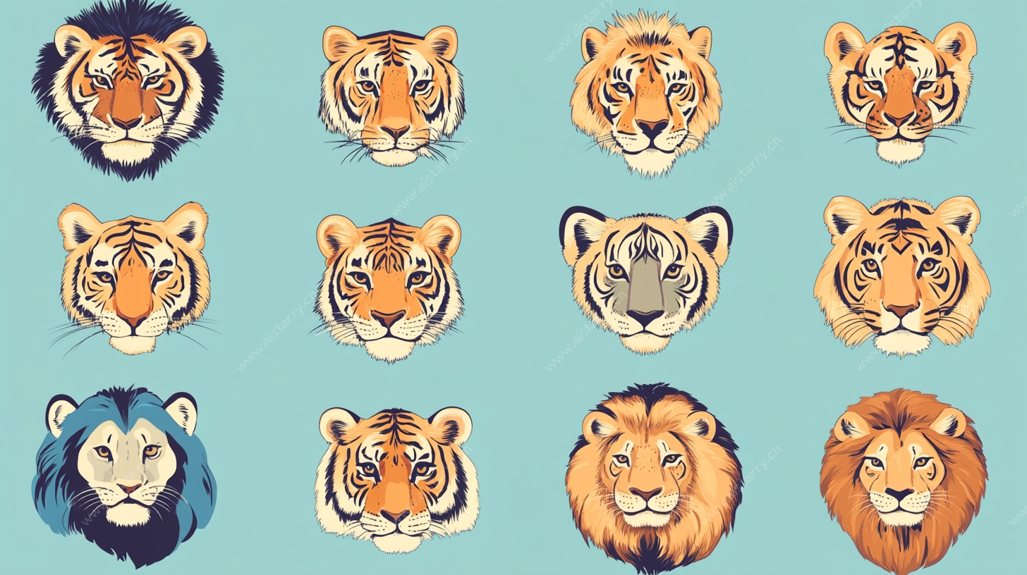 狮虎头像插画集合