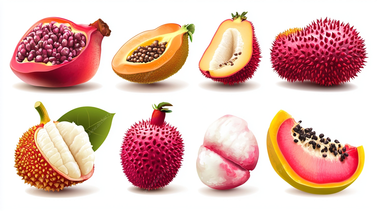 多样热带水果切面展示图