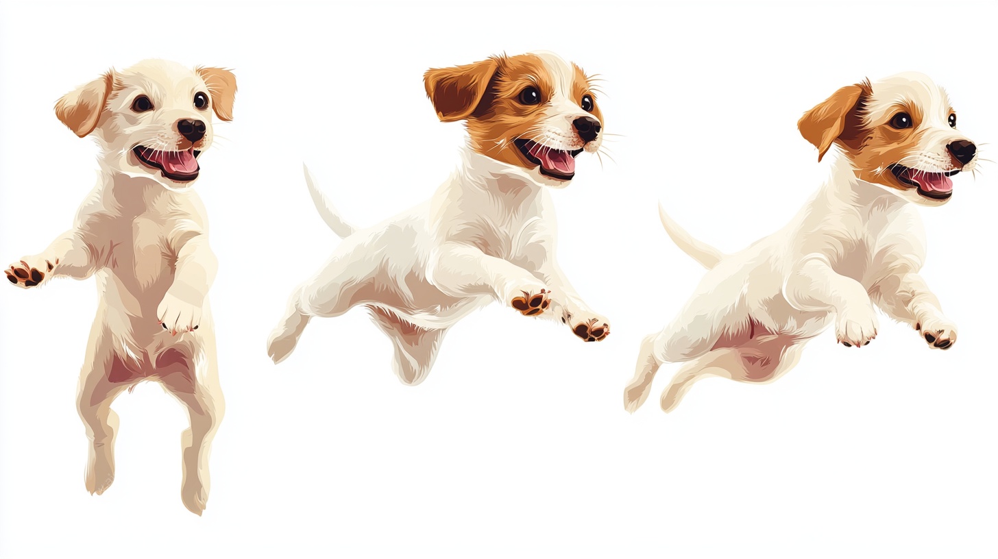 三只萌犬欢快跳跃瞬间