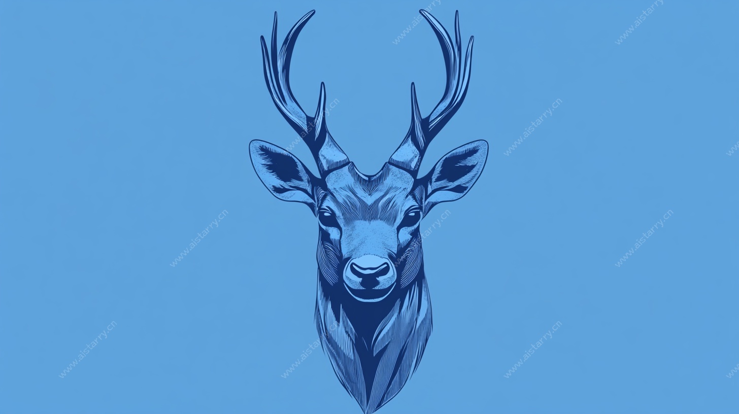 蓝色鹿头插画