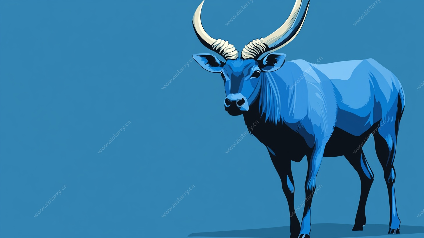 蓝色几何风站立公牛插画