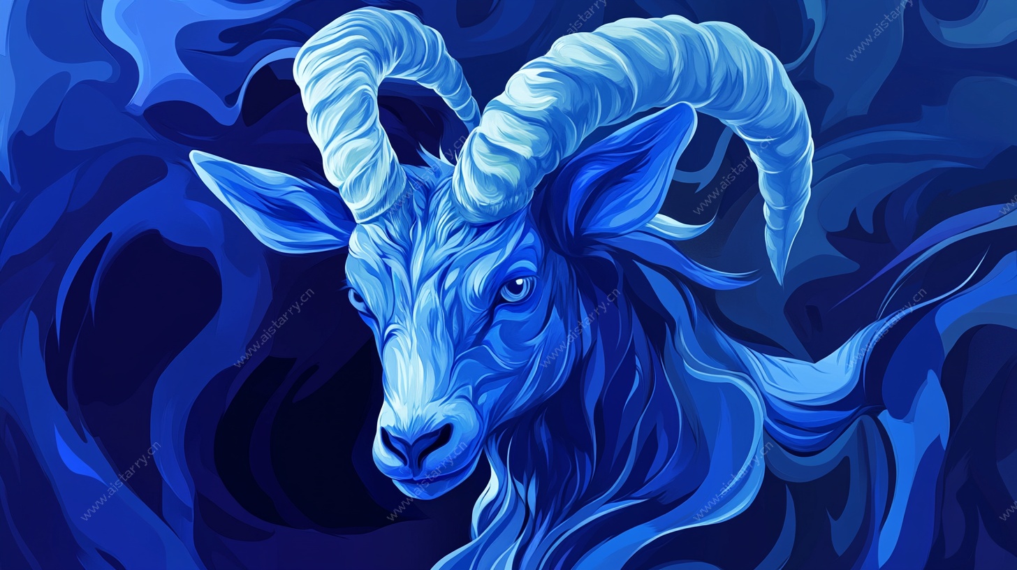 蓝色梦幻山羊插画