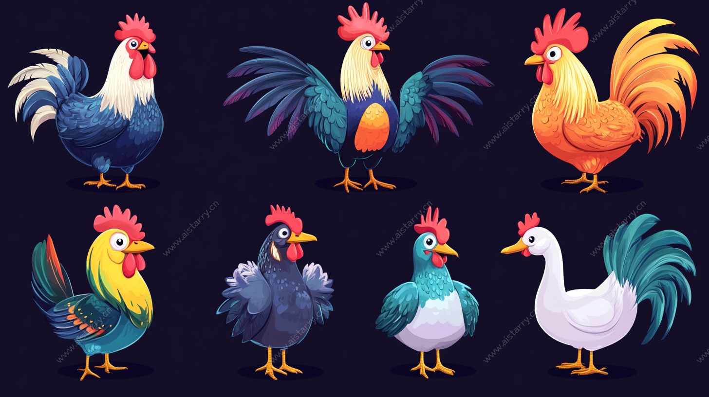多彩卡通公鸡插画集合