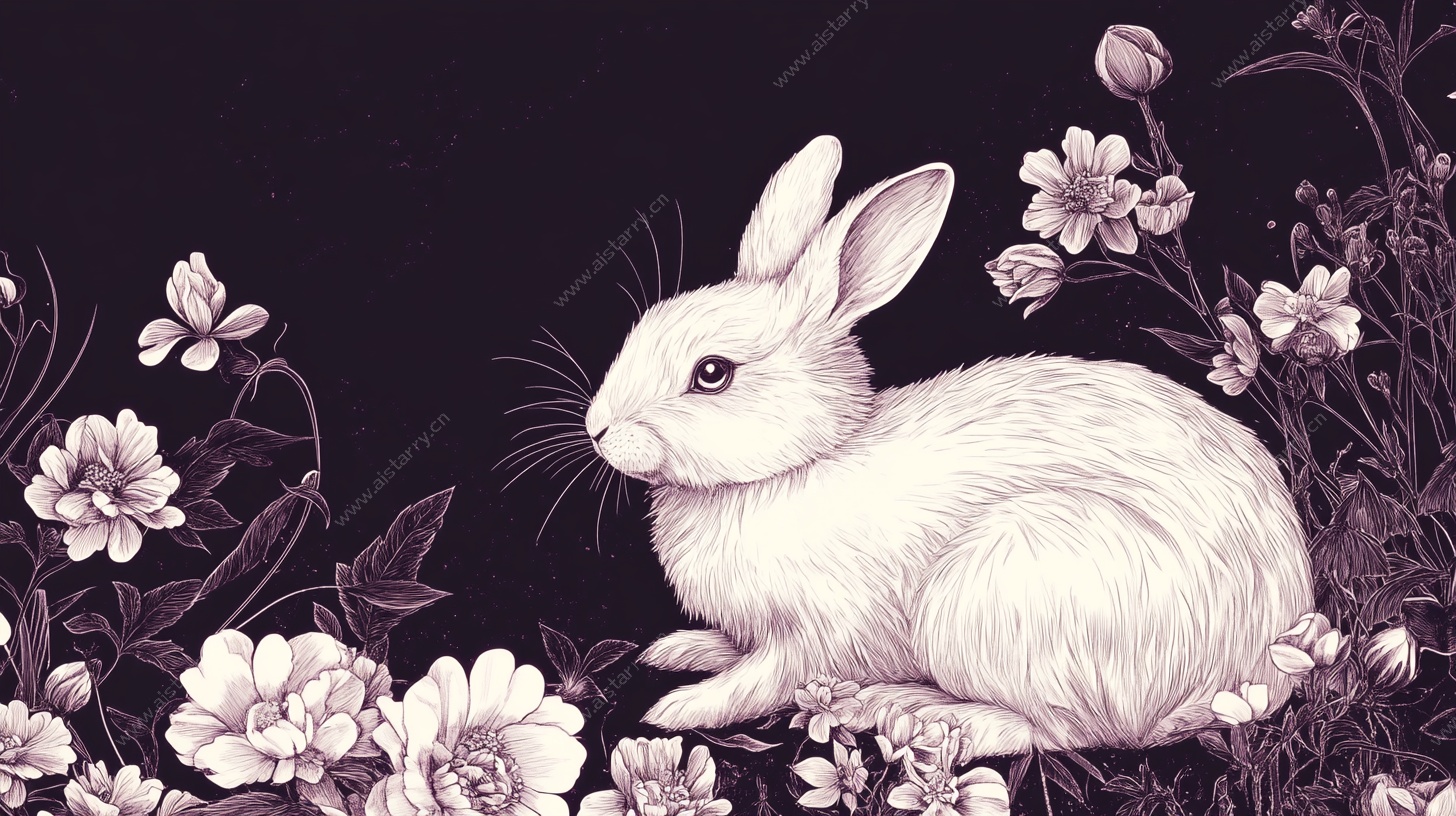 白兔栖花图