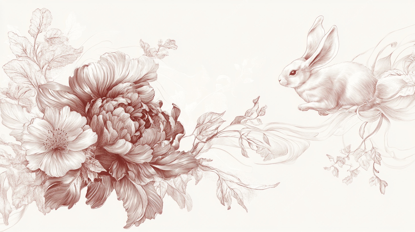 兔伴繁花中式写意图