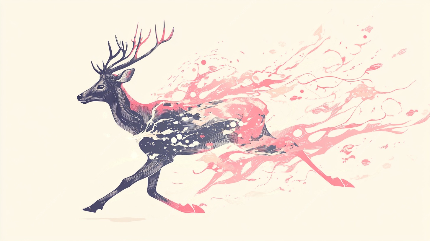 奔跑的梦幻麋鹿插画