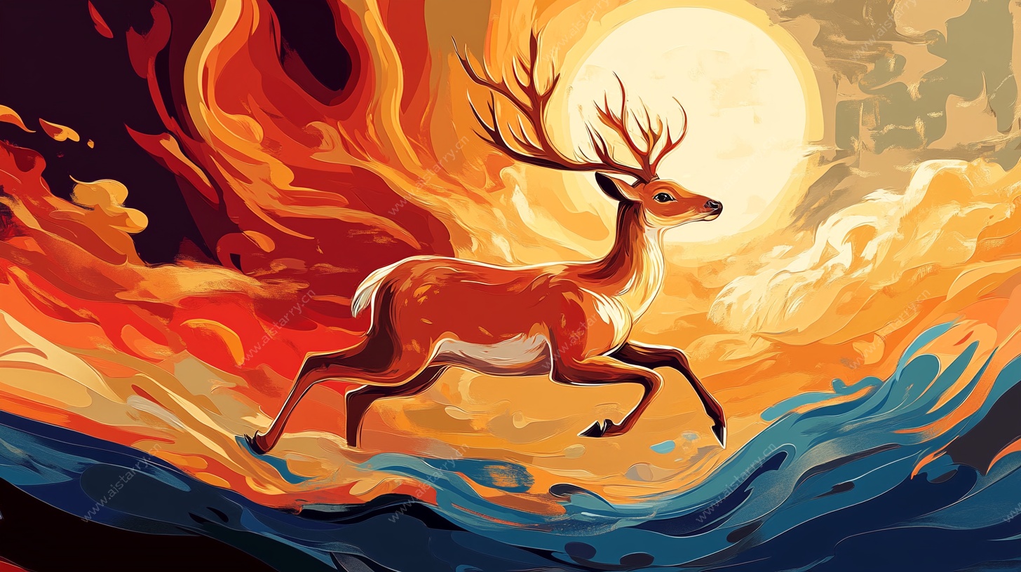 火焰奔鹿图