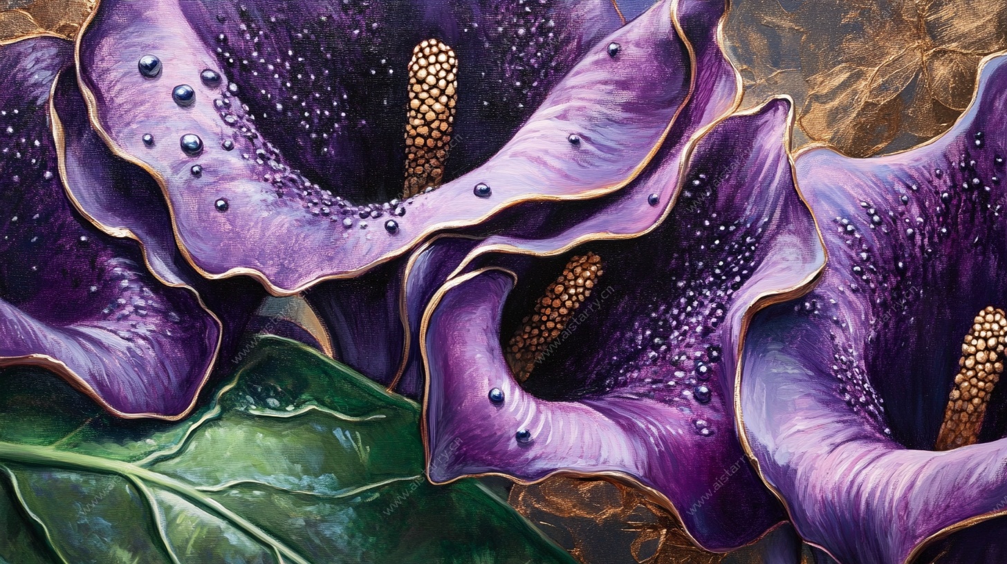 紫色马蹄莲花卉油画特写