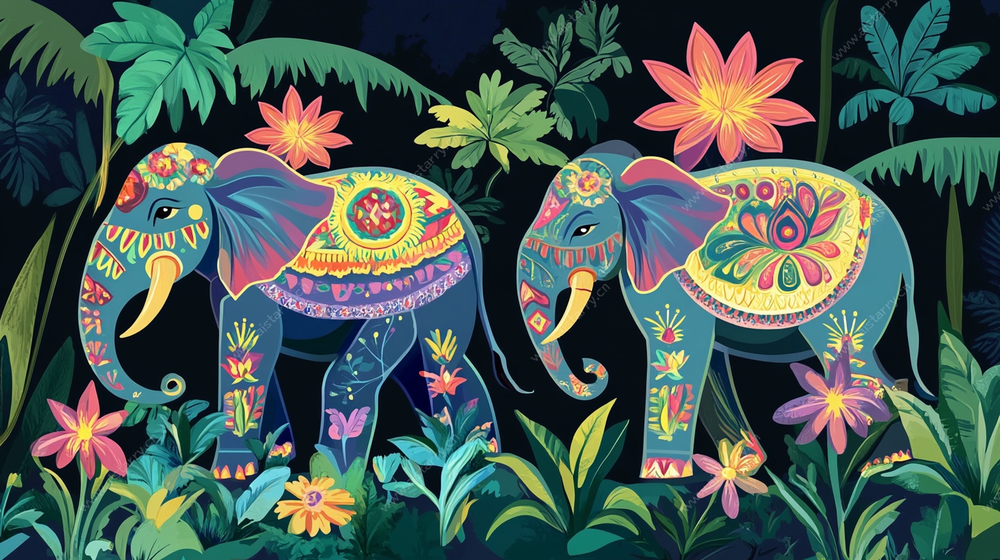 彩色大象的丛林奇幻之旅