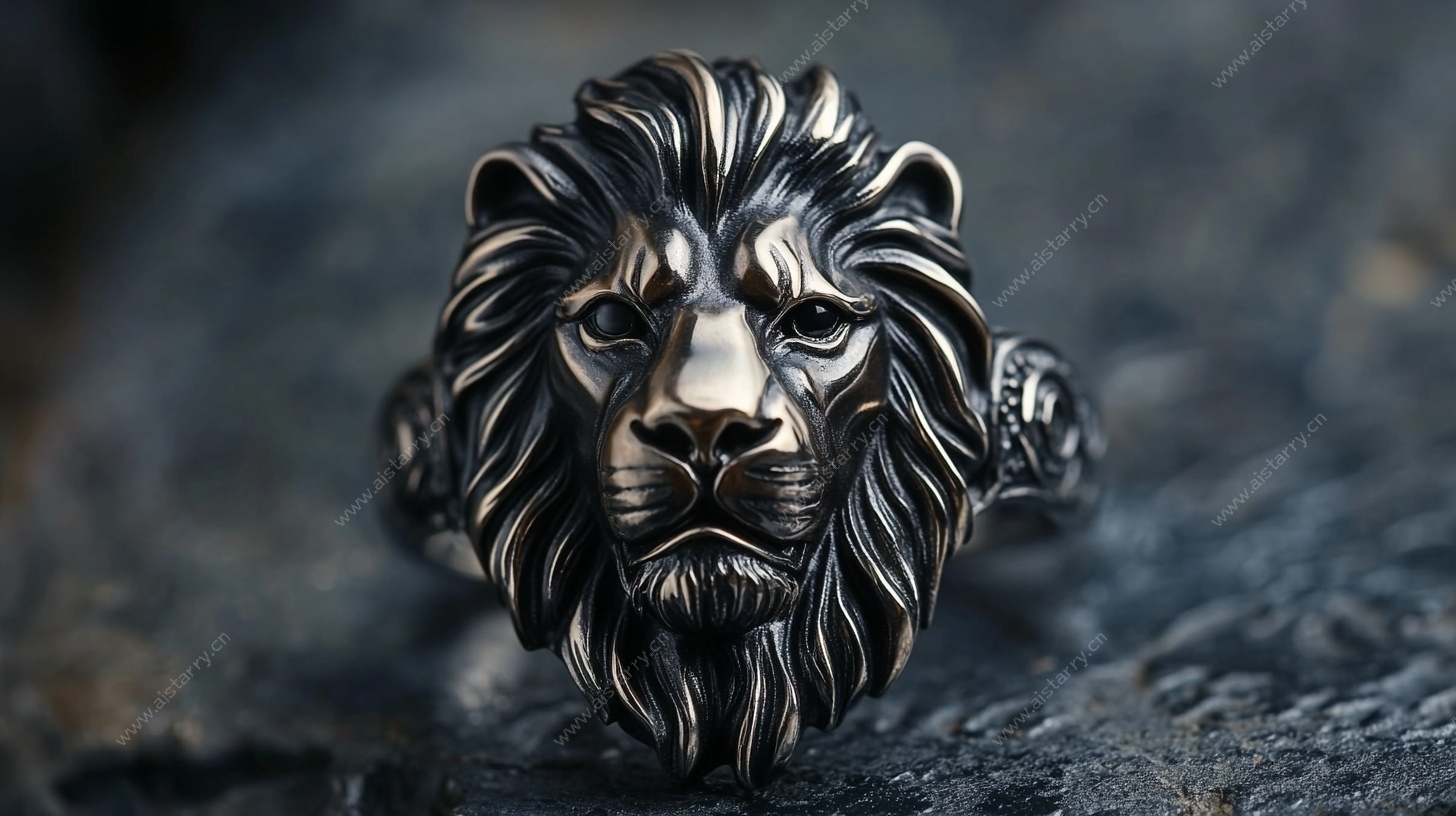 银质狮子头戒指特写