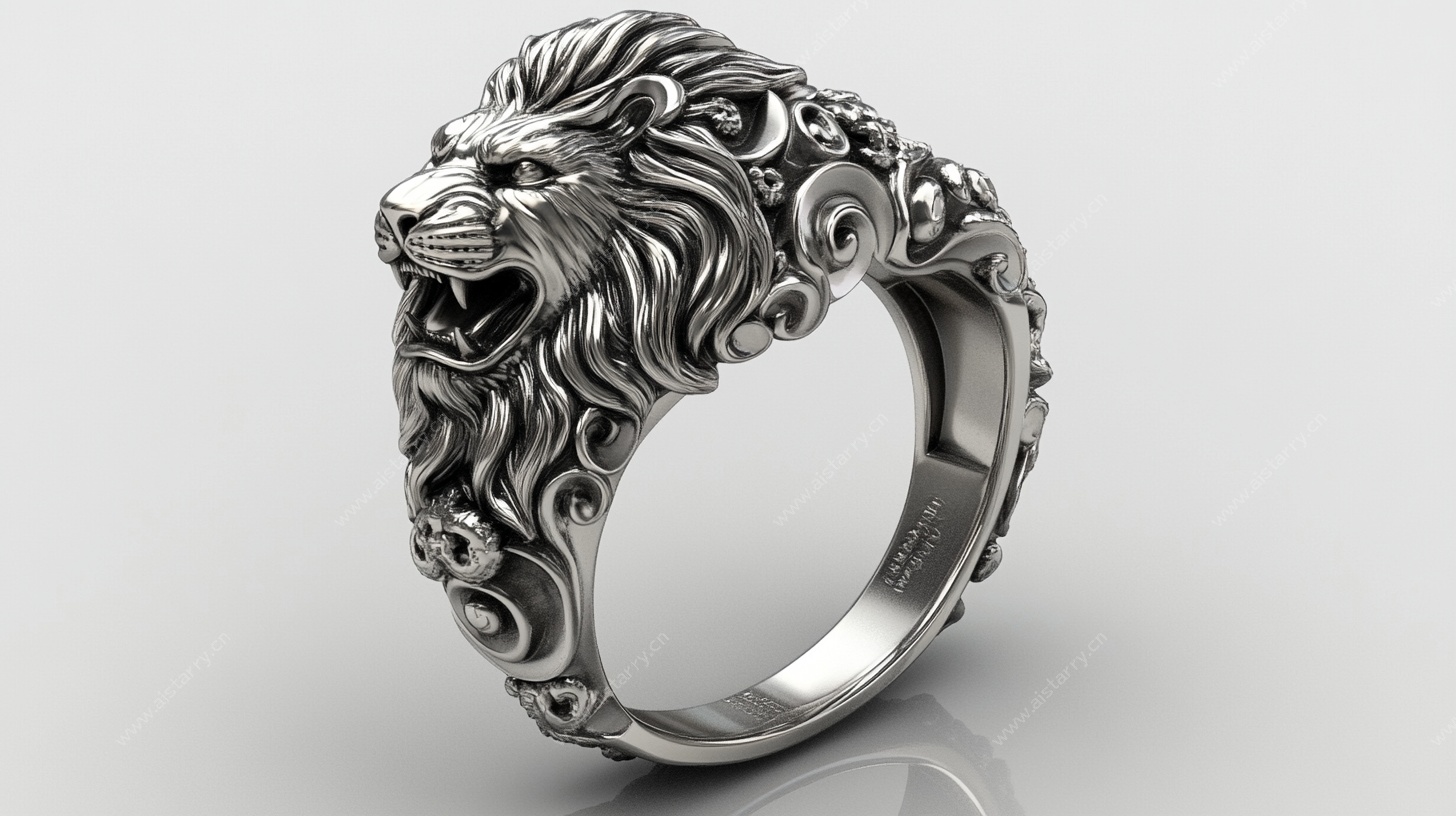 狮子造型银戒指