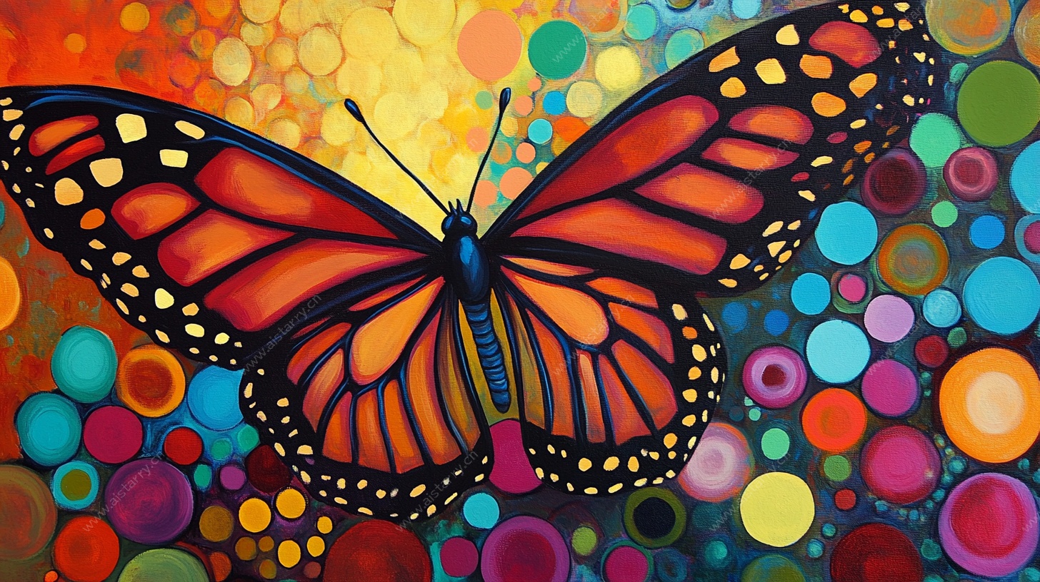 彩圆背景上的绚丽蝴蝶