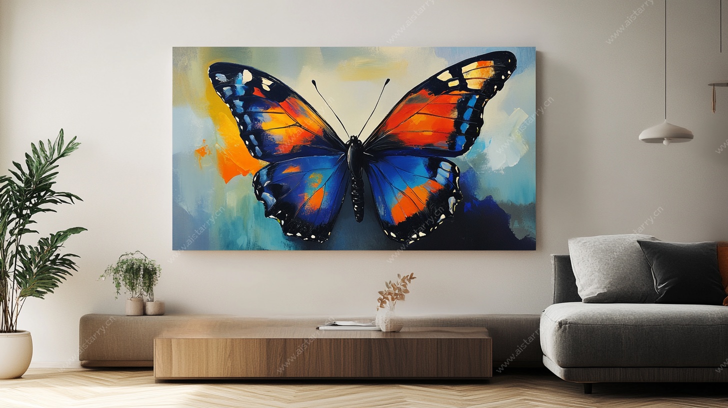 墙上彩蝶油画装饰画