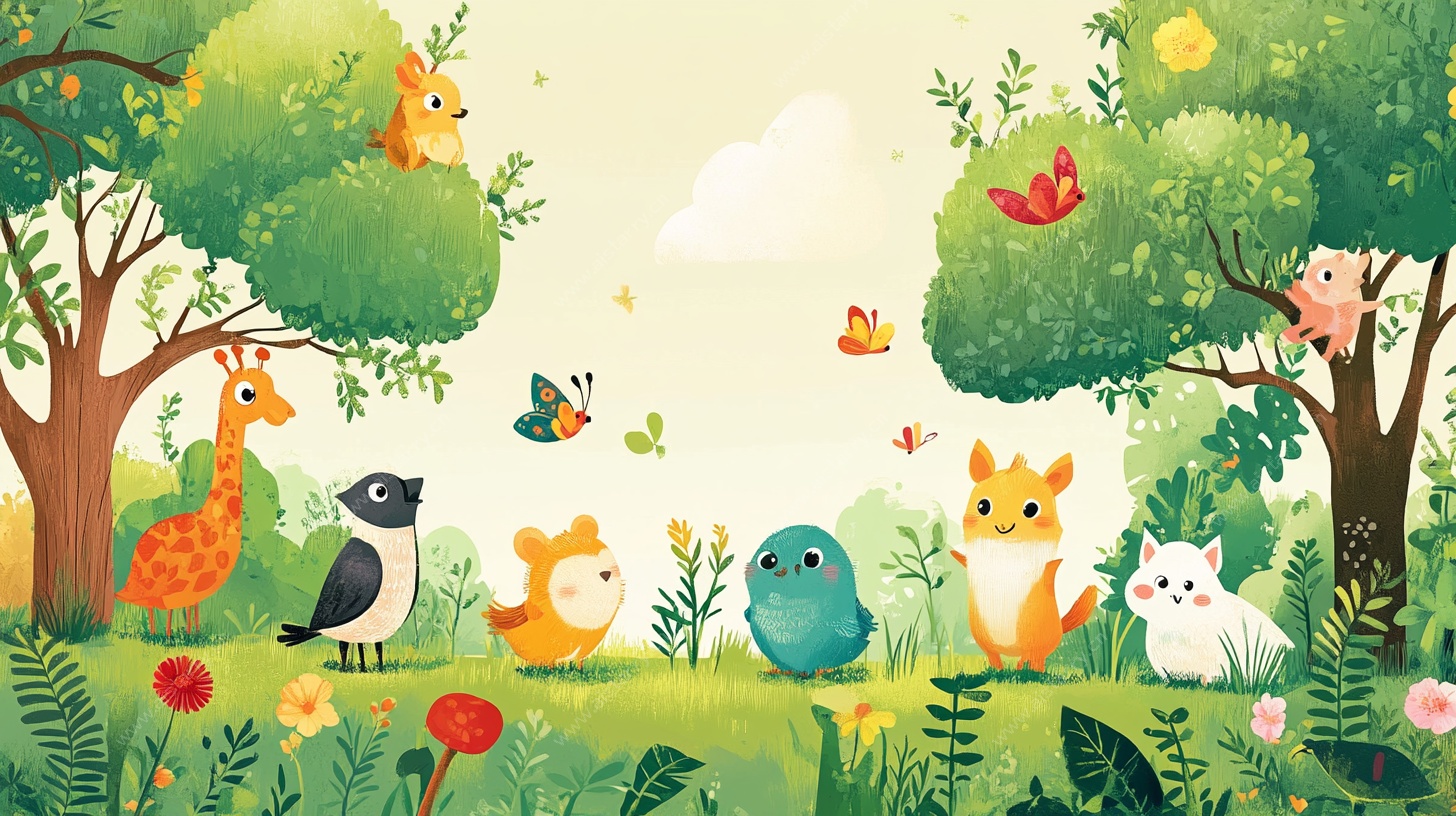 森林动物欢乐聚会插画