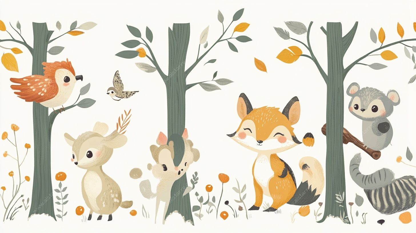 森林中的可爱动物聚会