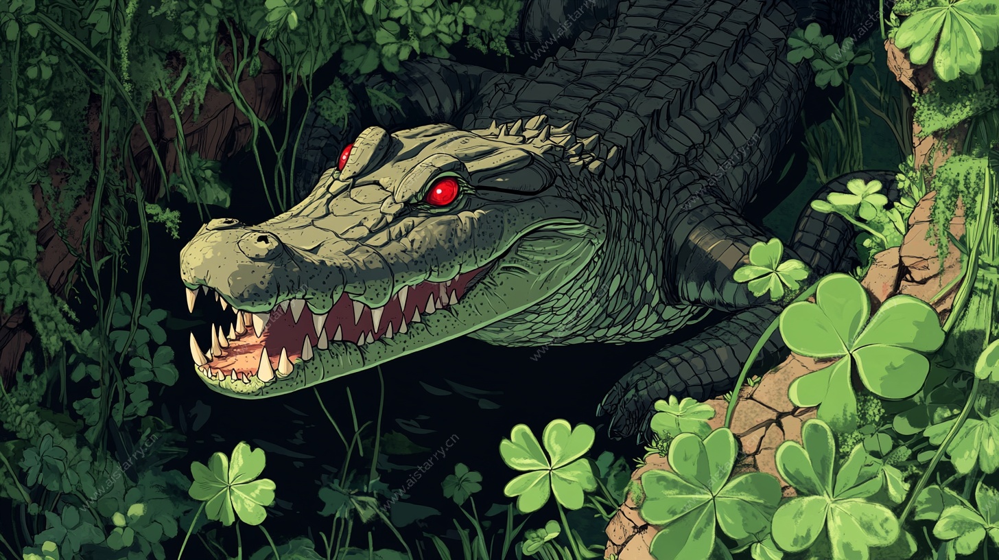 丛林中的红眼鳄鱼插画