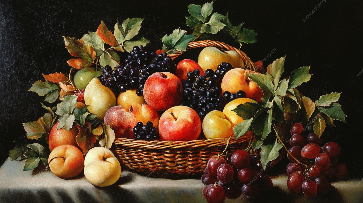 水果静物油画篮中鲜果