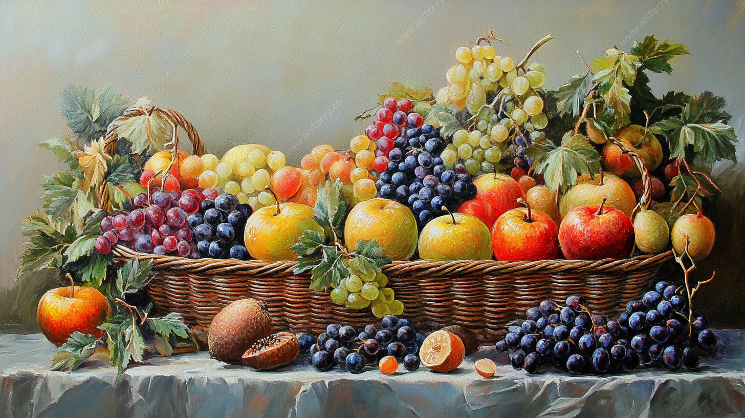 水果满篮静物油画