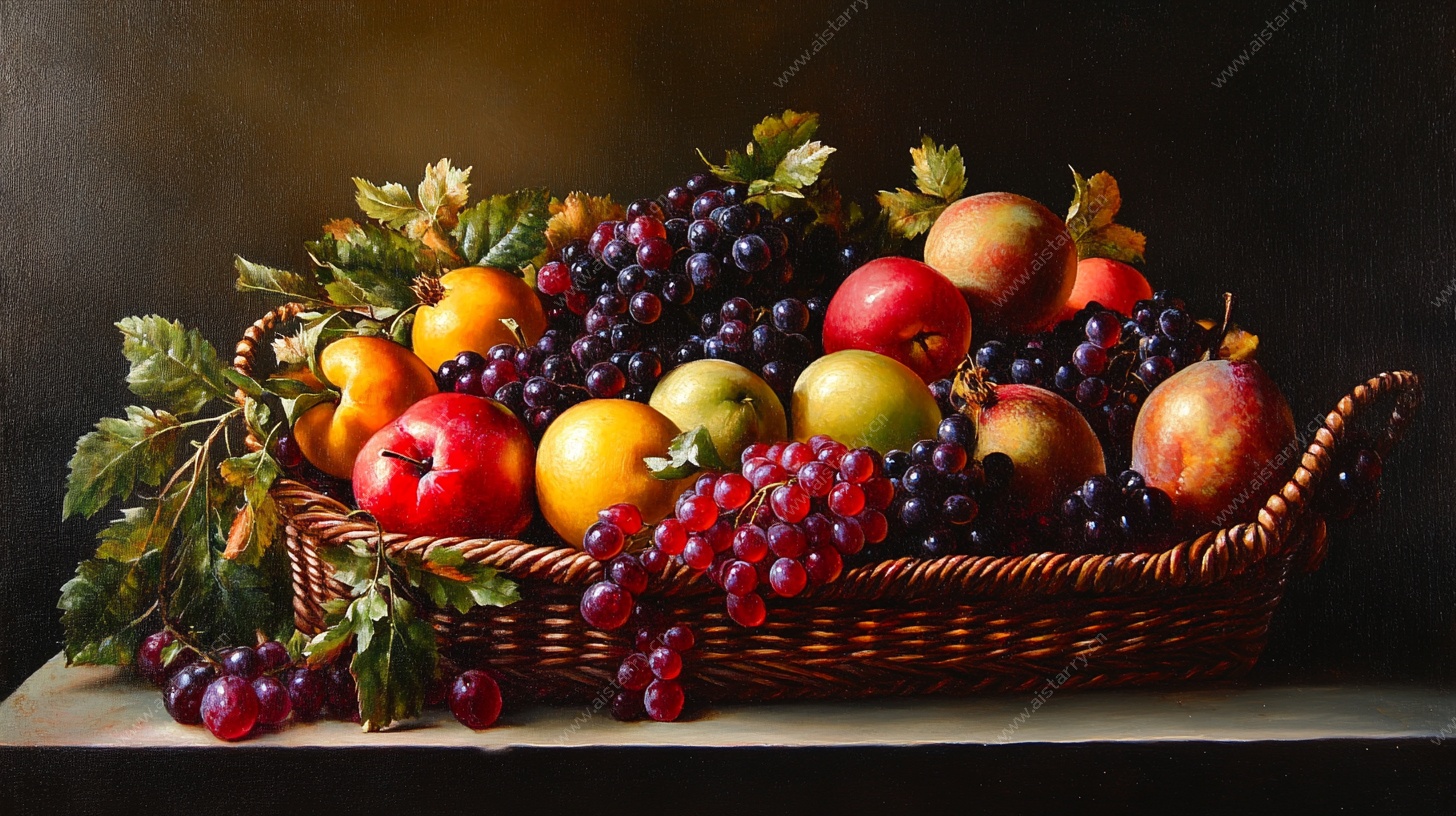 果篮静物油画