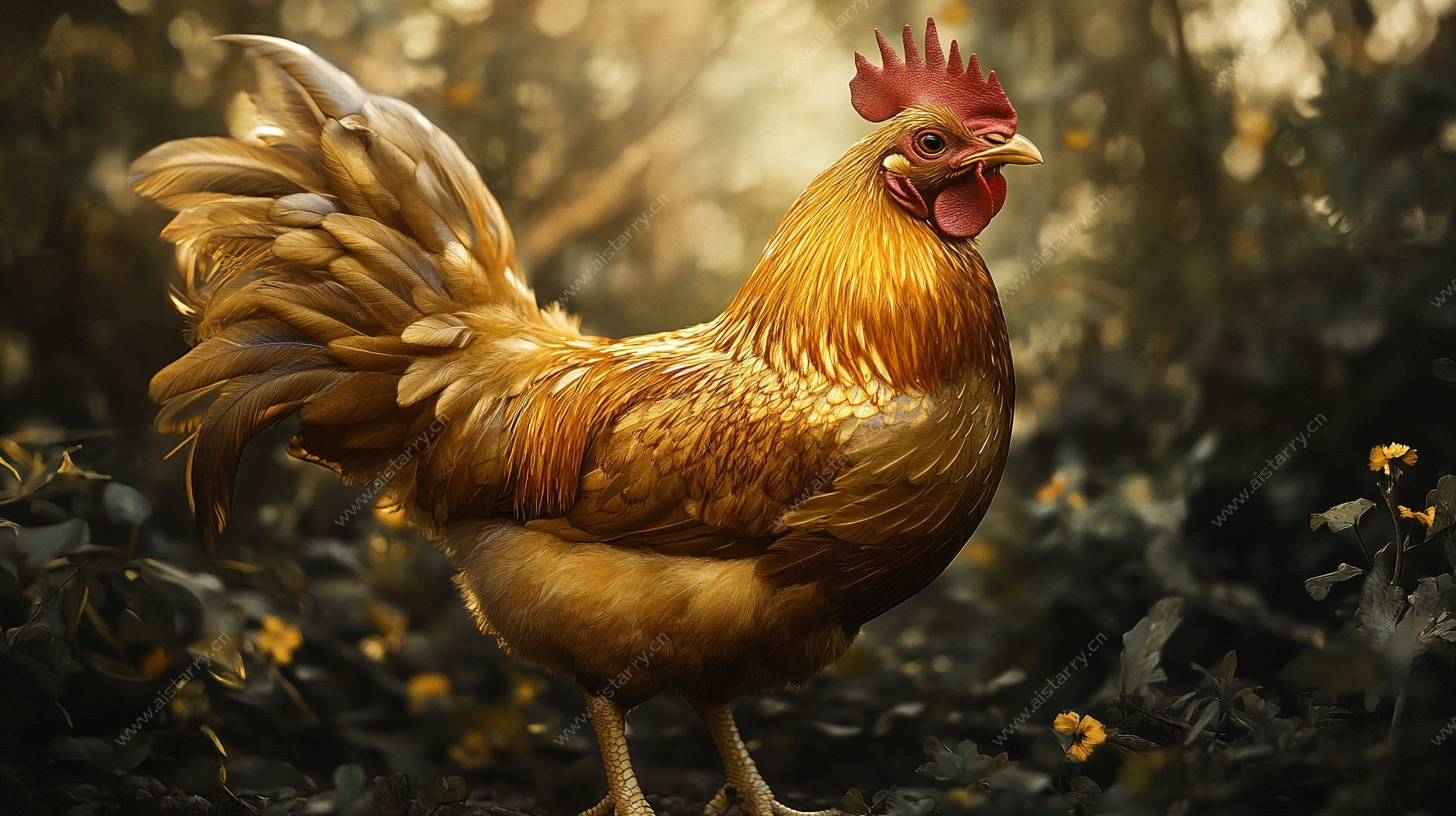 金色雄鸡于林间傲然挺立