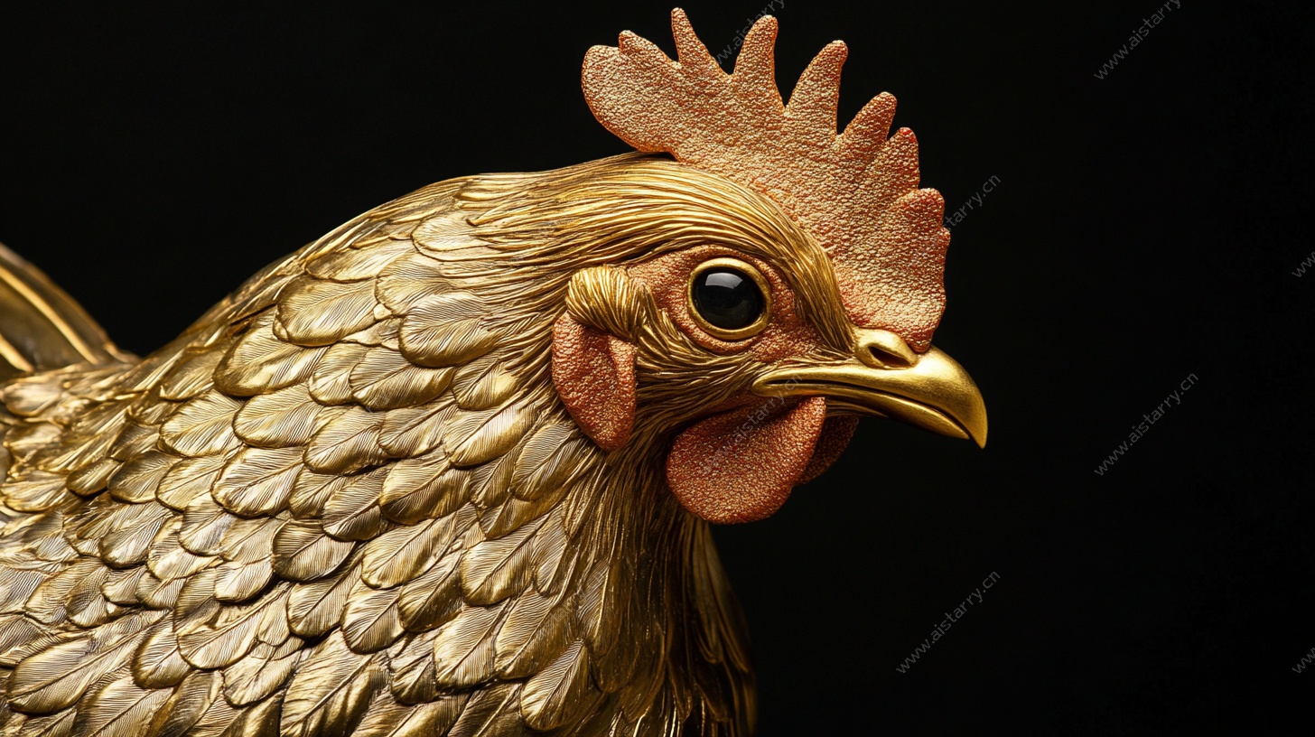 金色公鸡雕塑特写