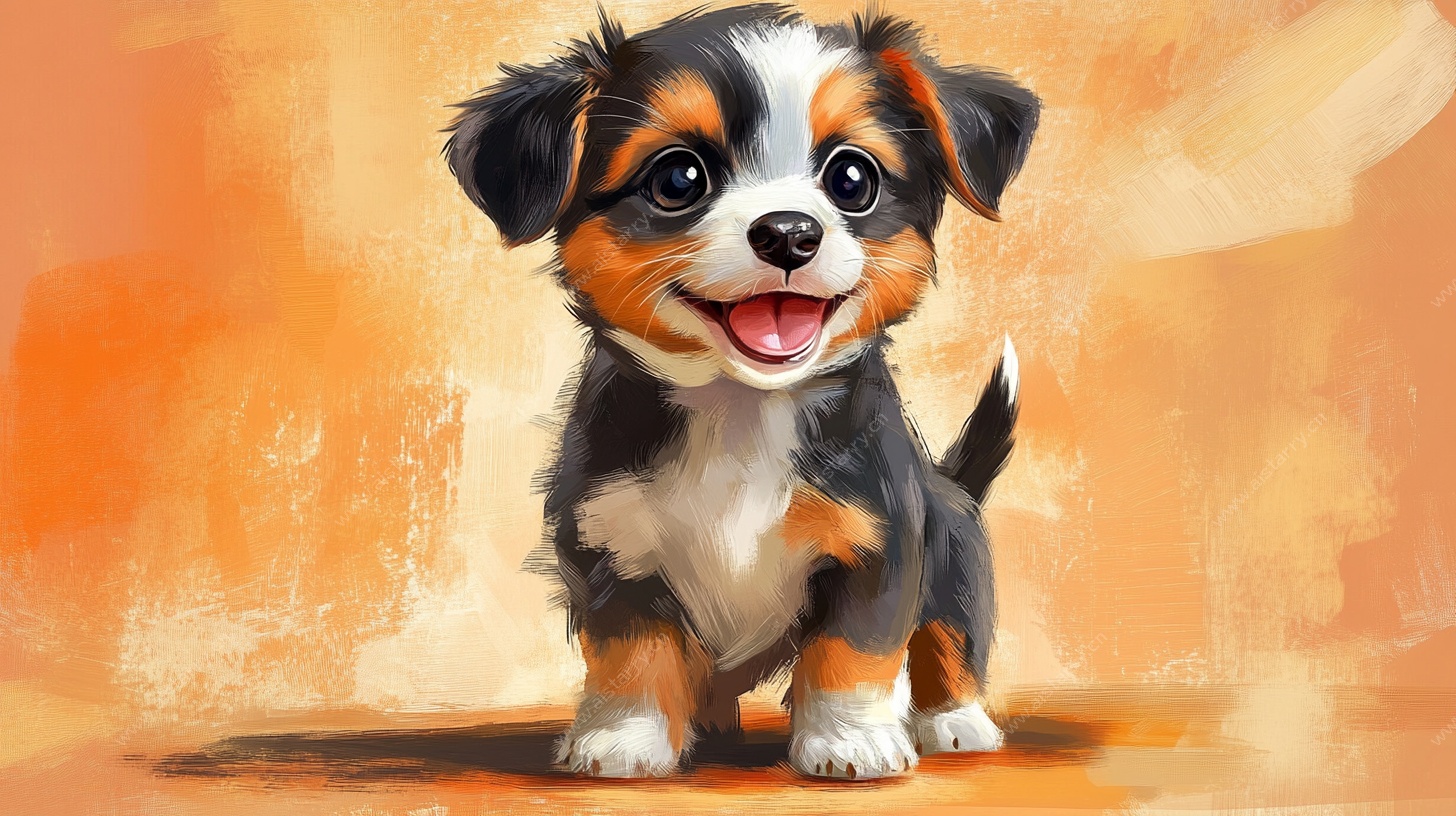 可爱三色小狗萌趣插画