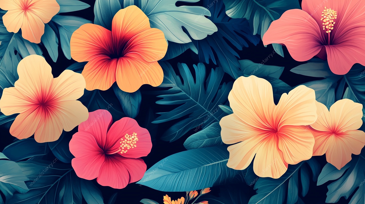 绚丽扶桑花卉图案背景