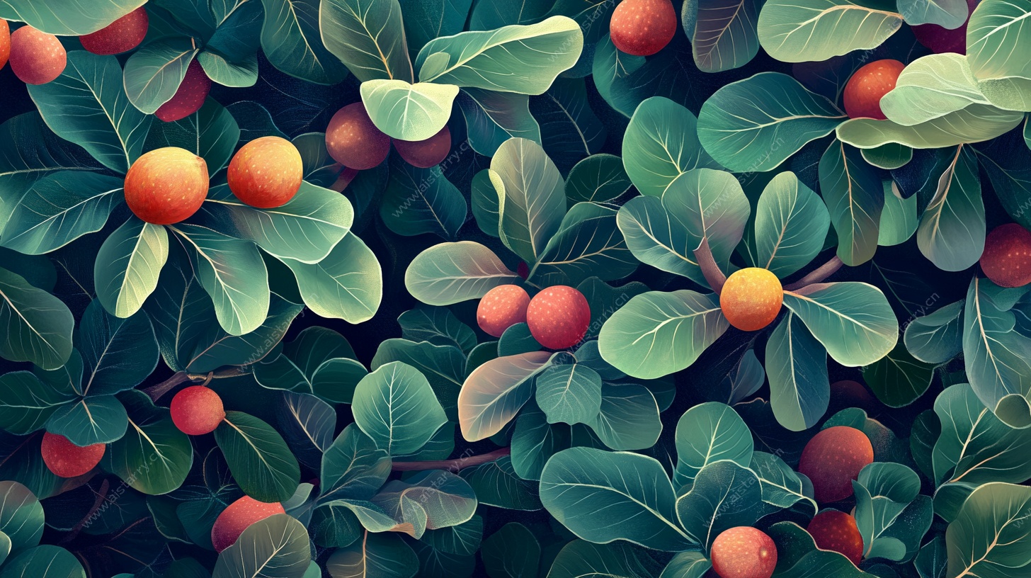 绿叶红果的自然景致