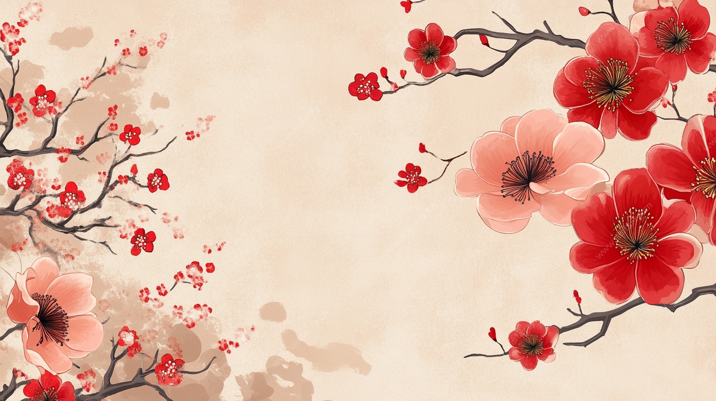 中式手绘红梅背景图