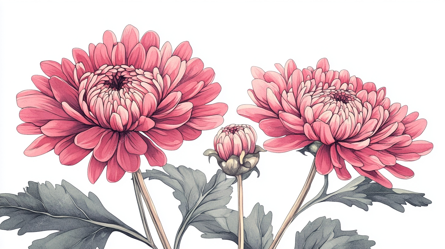 手绘粉色菊花插画