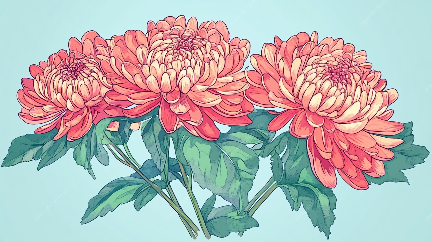 三朵艳丽菊花插画图