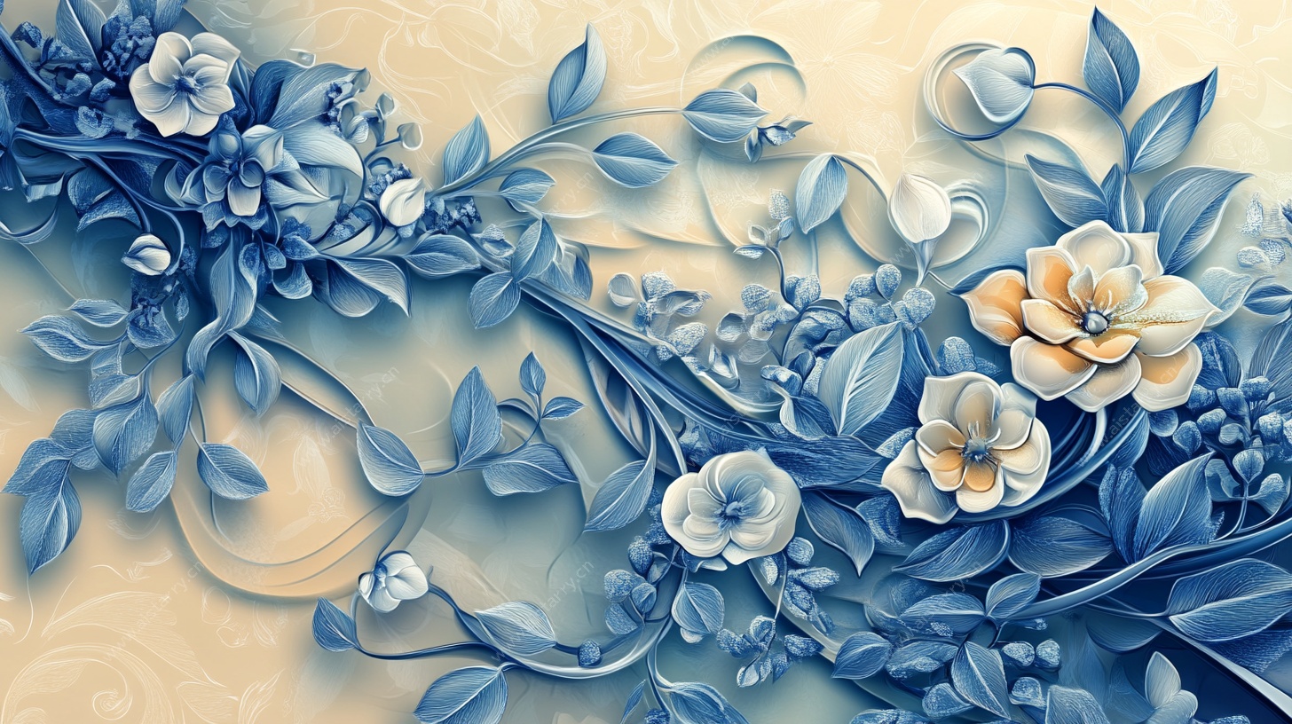 蓝调花卉浮雕艺术图案