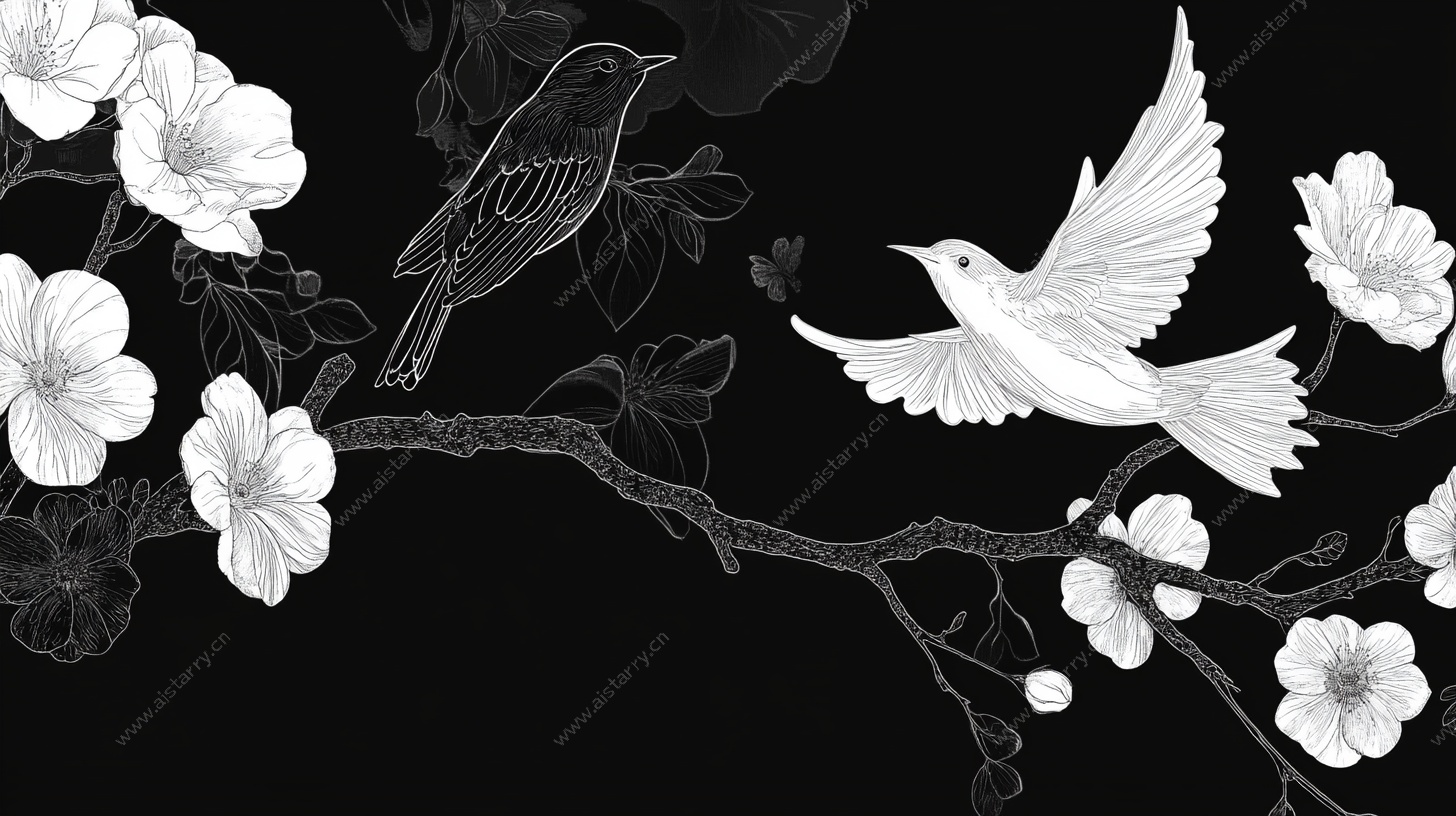 黑白花鸟图