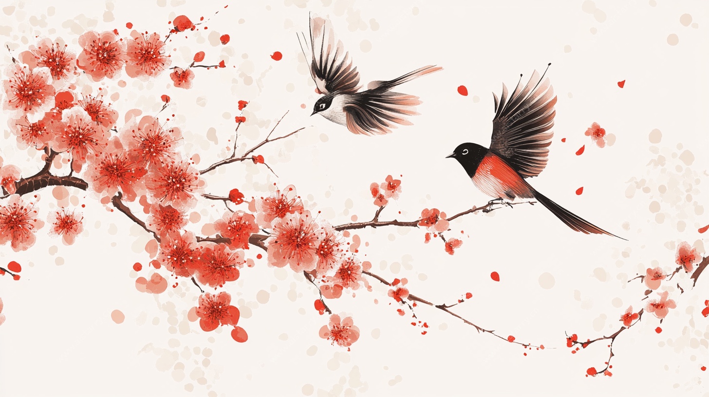 红梅枝头双燕图