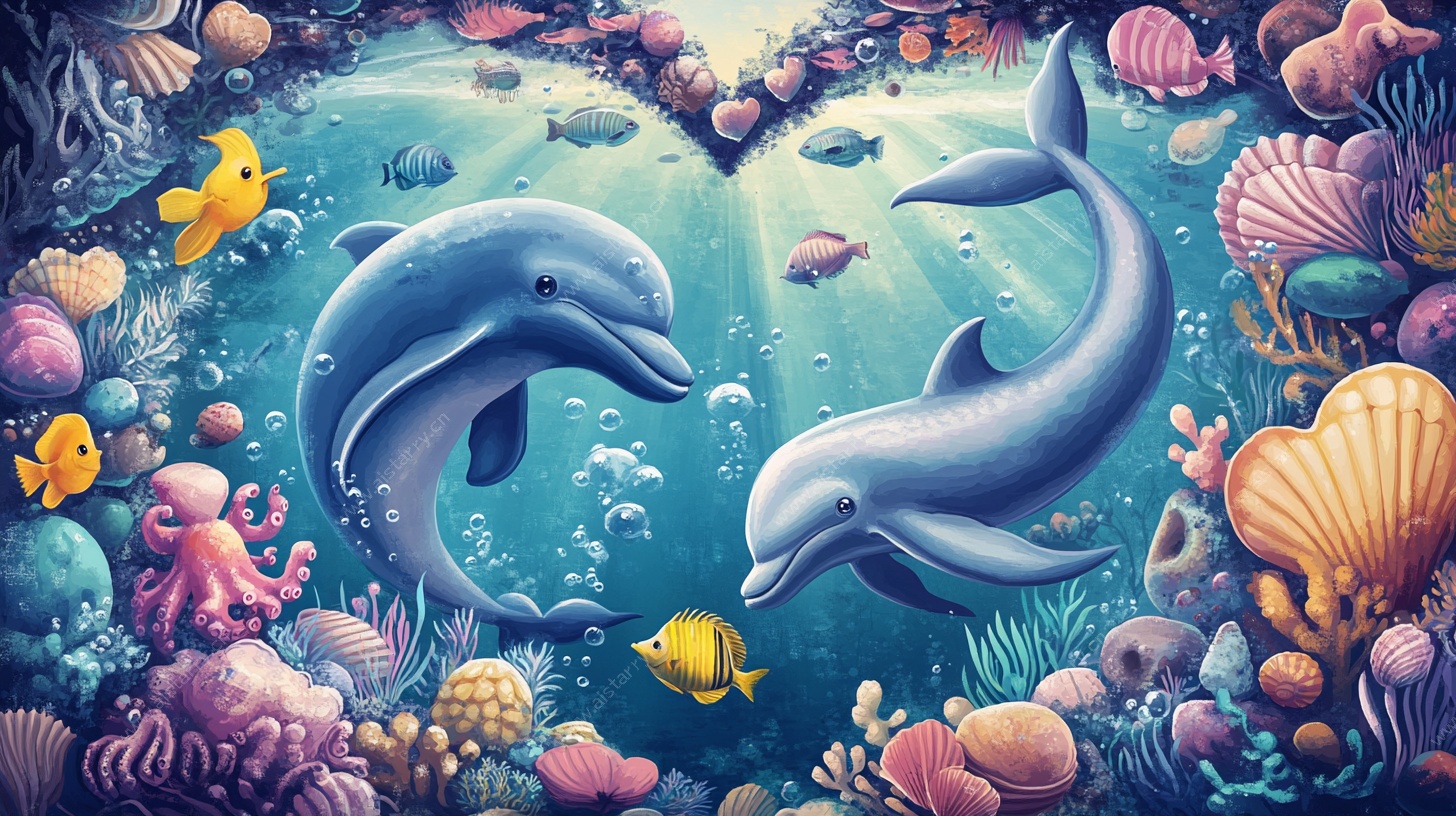 心形海底世界的海豚之舞