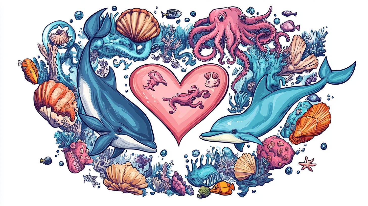 海洋生物爱心插画