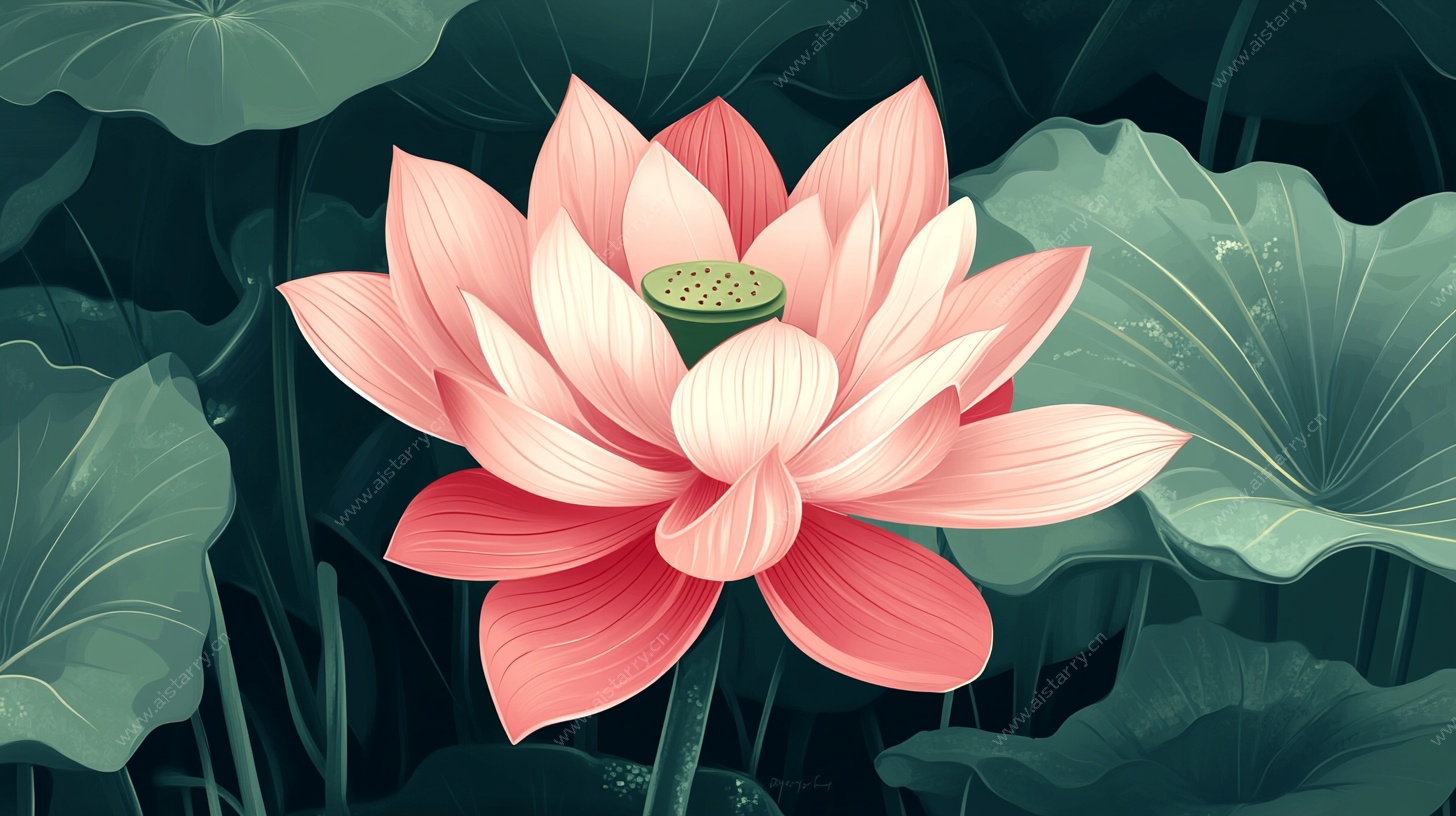 绽放的粉色荷花与荷叶