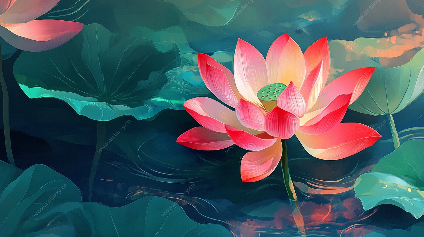 盛开的梦幻荷花插画