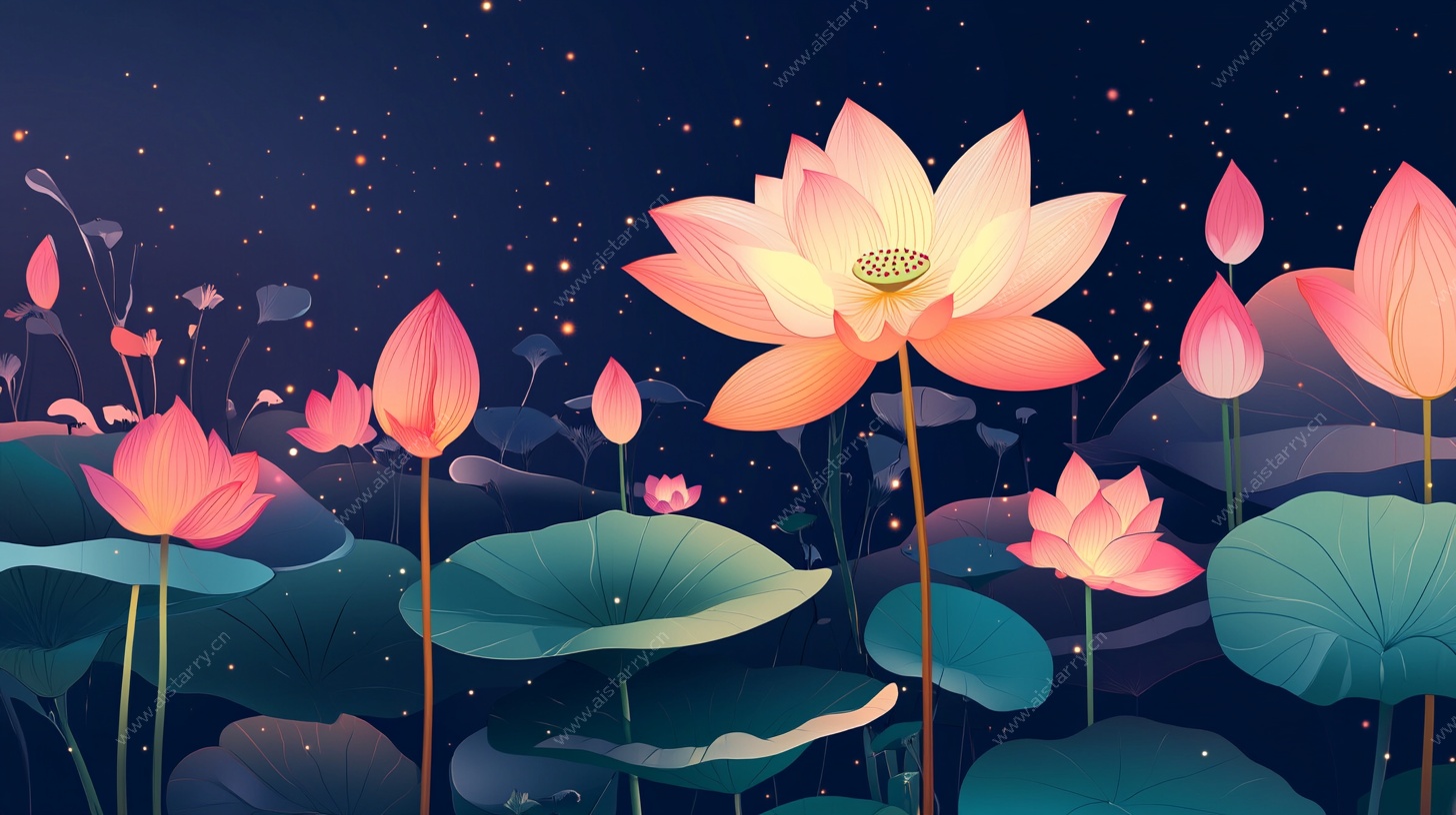 夜下荷景梦幻绘