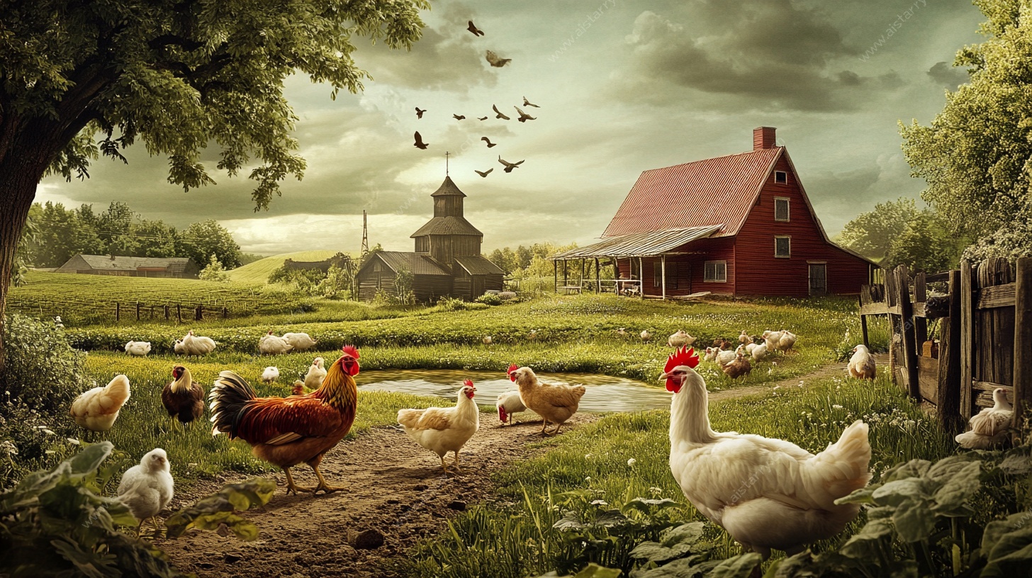 乡村田园鸡群悠然场景