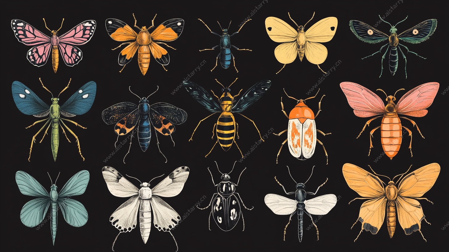 多彩昆虫集合插画