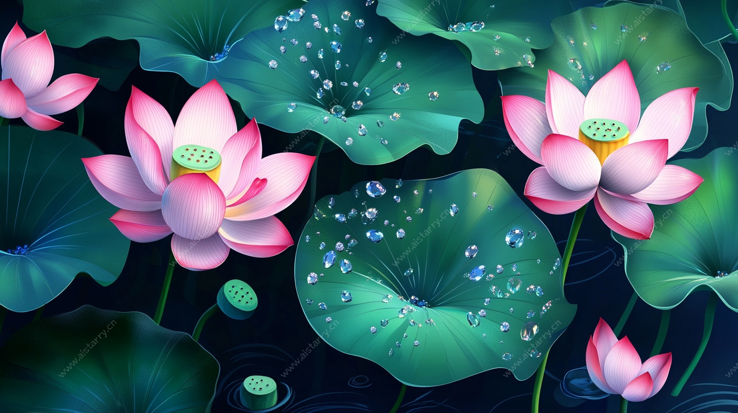 夏日荷塘荷花图