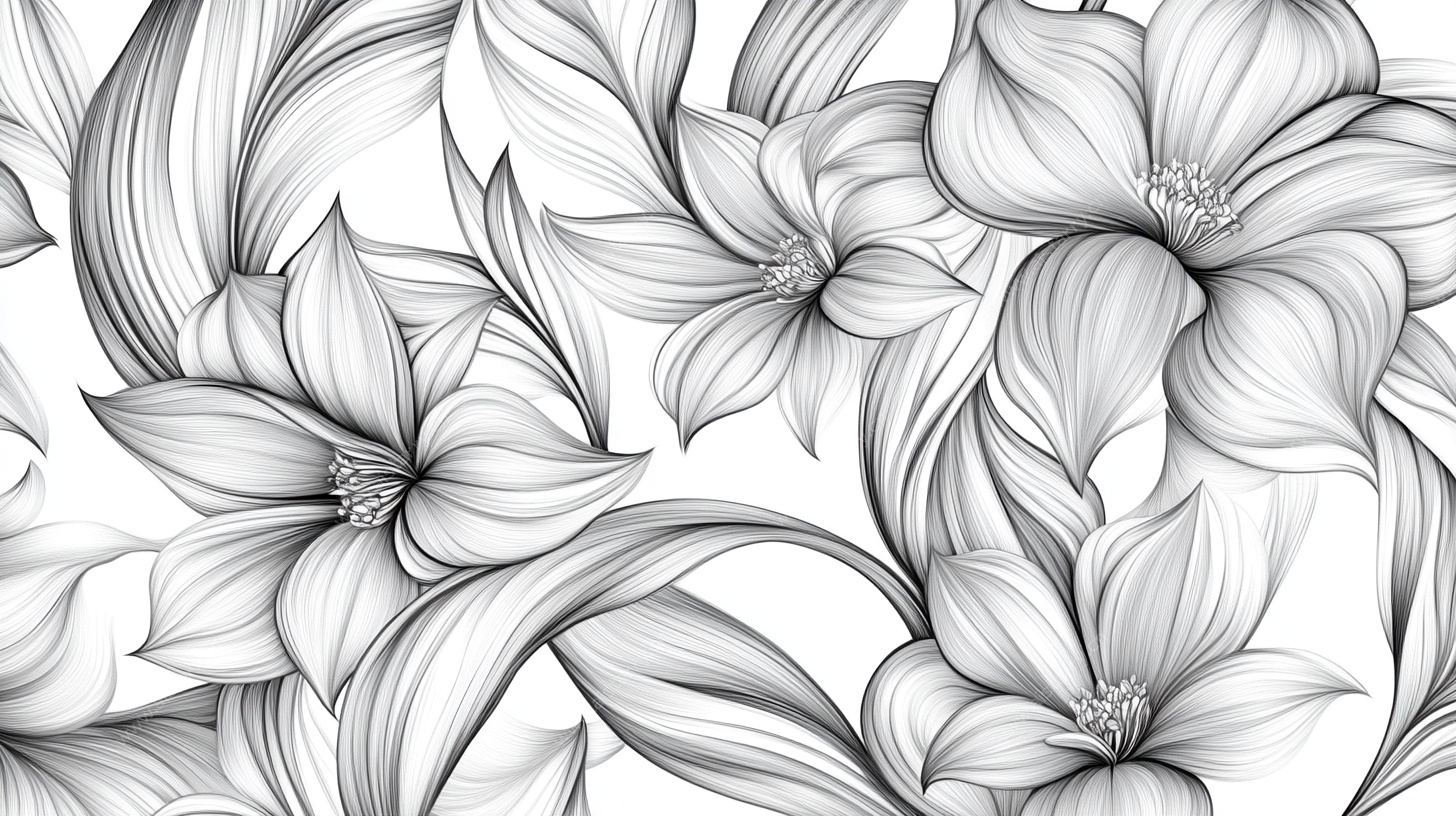 黑白花卉线条图案