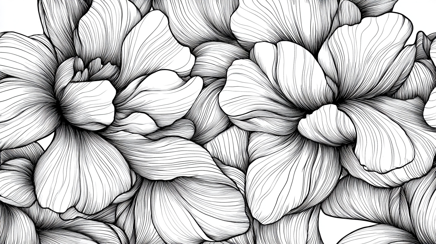 黑白花卉线条艺术图案