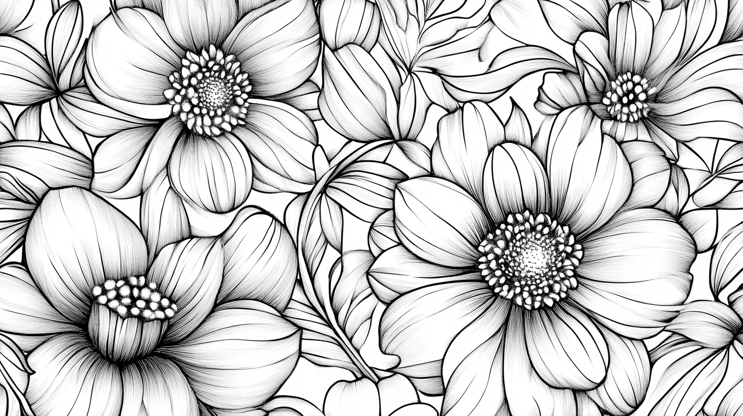 黑白花卉线描图案