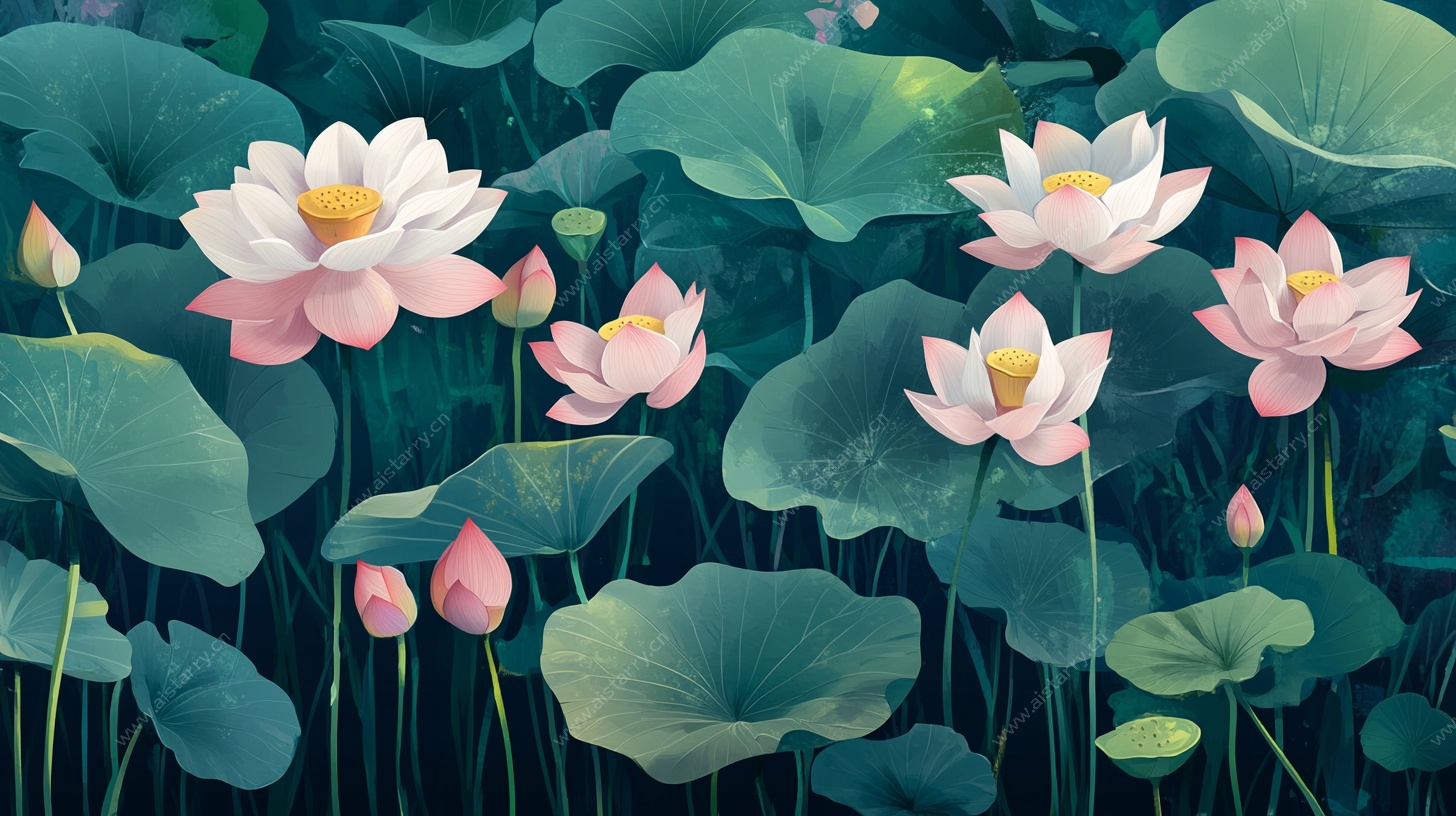 夏日荷花池畔插画