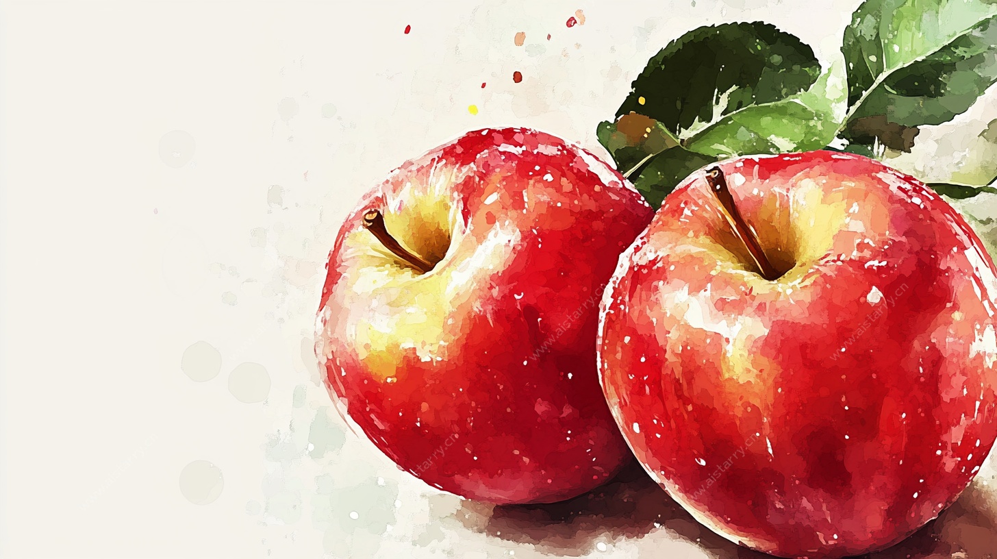 水彩双红苹果静物图