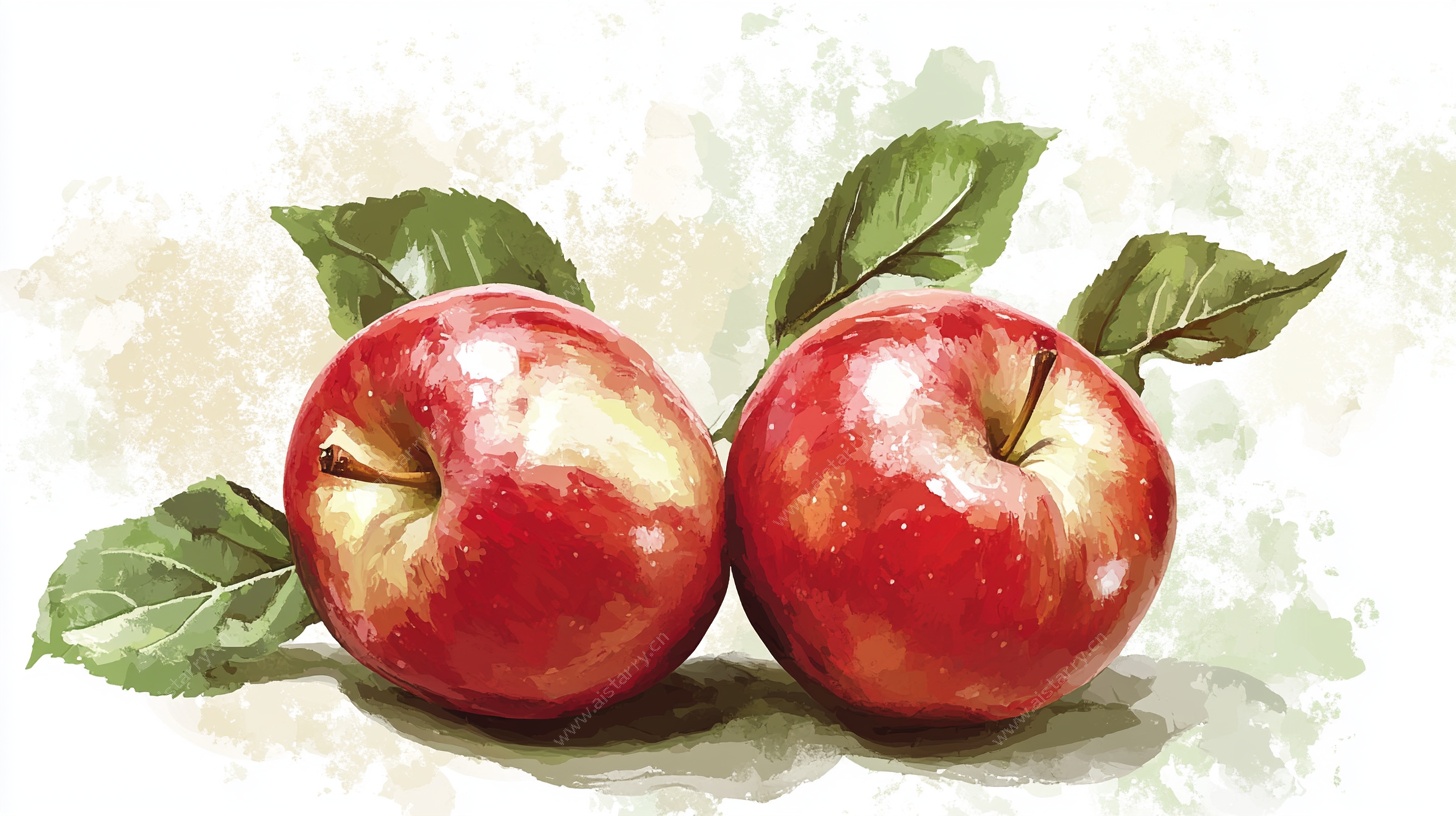 水彩绘双红苹果