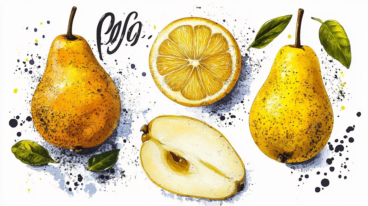 水彩风梨与柠檬插画