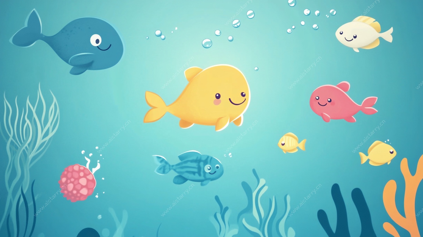 海底欢乐鱼群插画